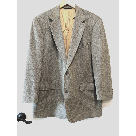 Brooks Brothers Blazer Jacket Lambswool Herringbone Italy Tan Classic size-45 - Picture 1 of 11